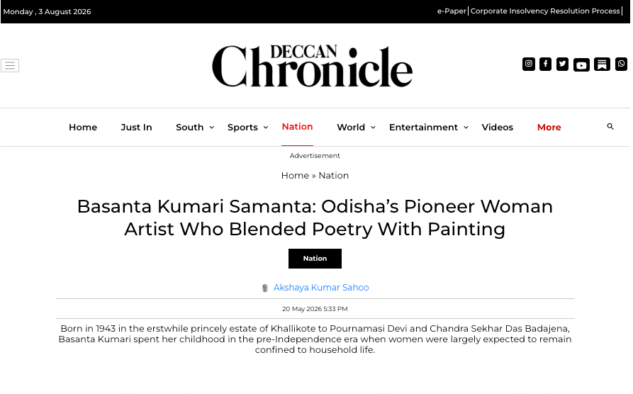 Portrait of Basanta Kumari Samanta as featured in Deccan Chronicle