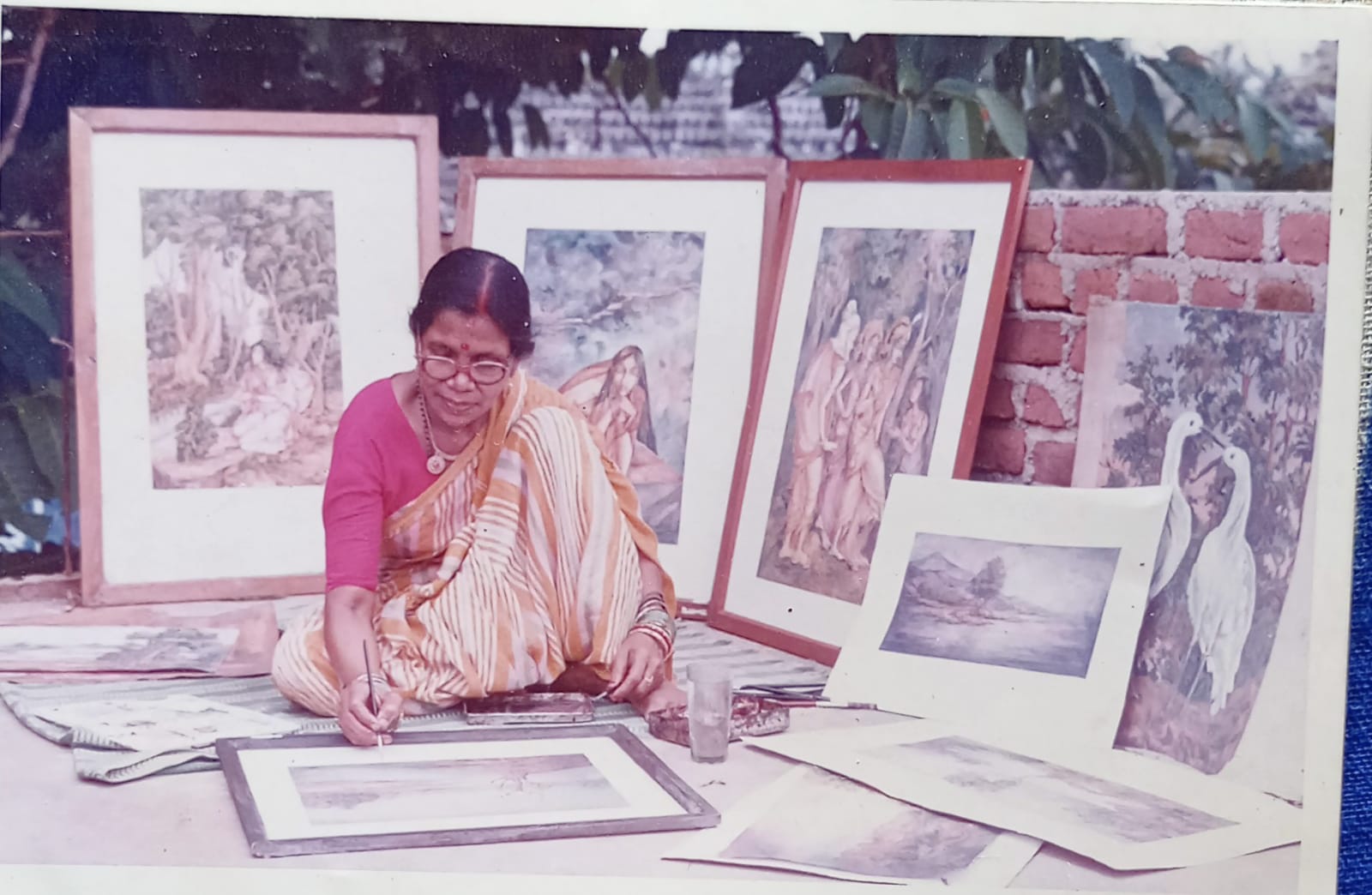 Basanta Kumari Samanta painting in her studio