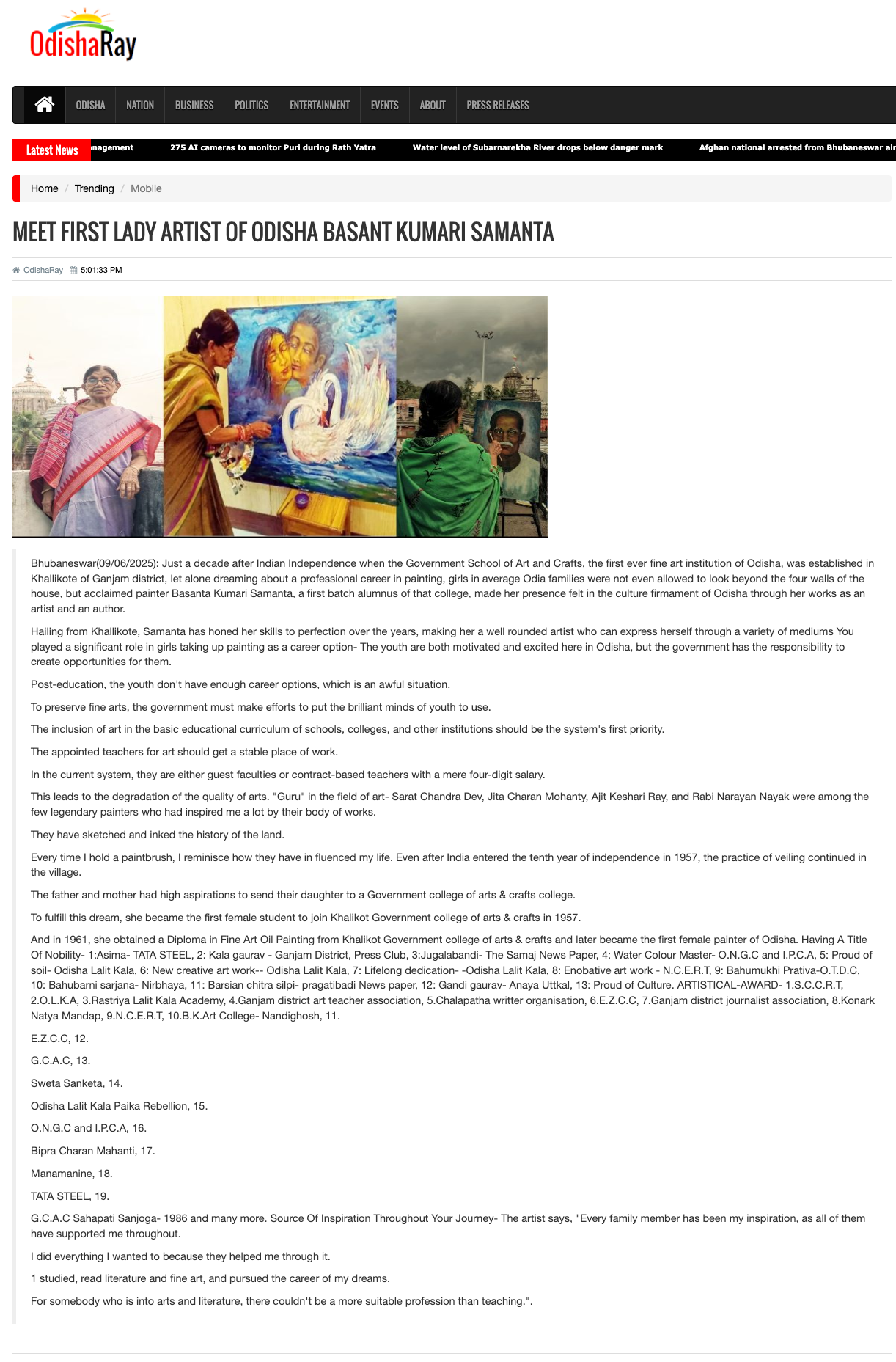 Basanta Kumari Samanta featured on Odisha Ray